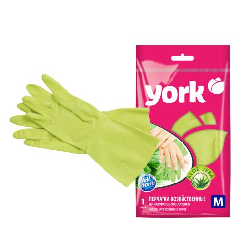 Перчатки хозяйственные латексные с экстрактом Алоэ York M (средний) 092150