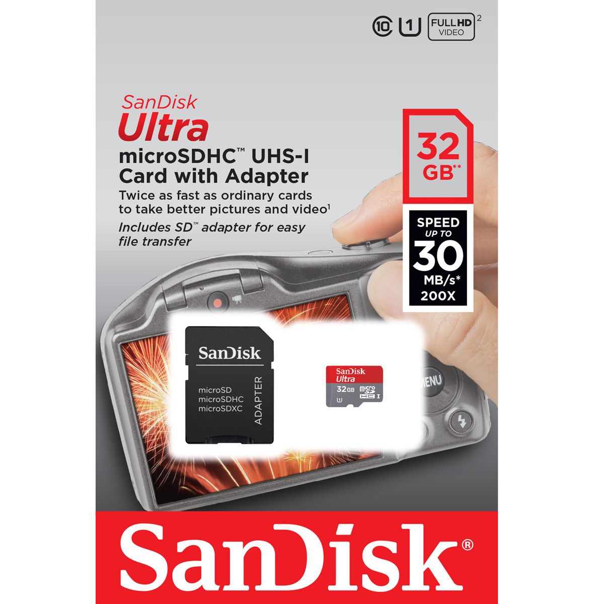 Карта памяти  SanDisk Micro SDHC 32 Gb Class 10 + adapt. 