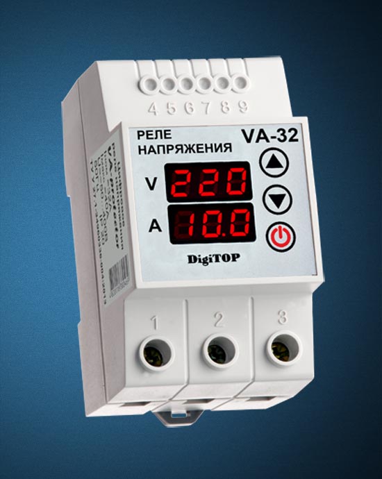 Реле напряжения с контролем тока VA-protector 32A DigiTOP