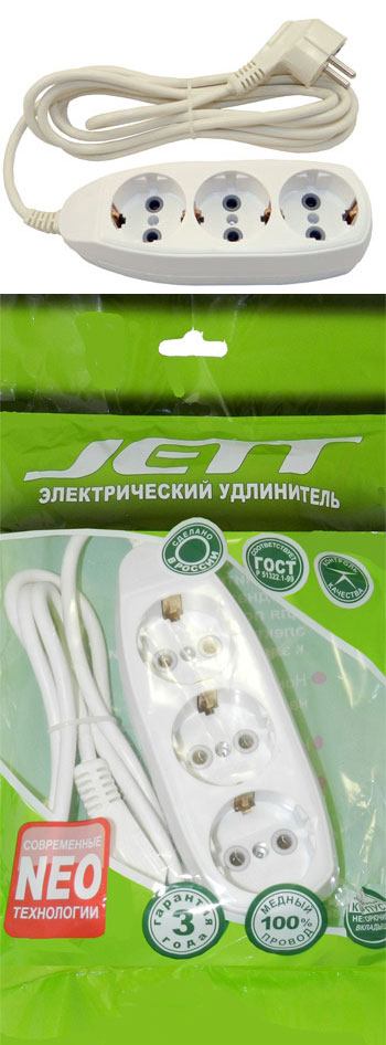 Удлинитель 3-местный  1,5 метра з/к 16А ДЖЕТТ РС-3 (провод ПВС 3х0,75 мм²) 155-631
