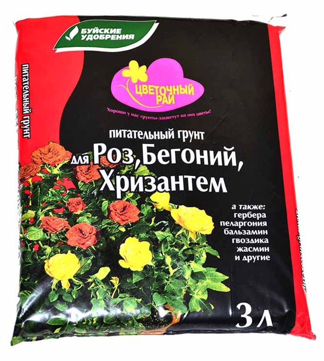 Грунт торфяной "Для роз, бегоний, хризантем" Цветочный рай 3л