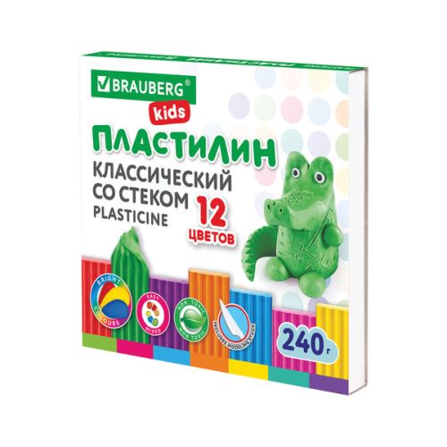 Пластилин BRAUBERG KIDS, 12 цветов, 240 г, 106436