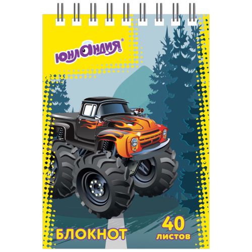 Блокнот А7, 40 л., гребень, картон, клетка, ЮНЛАНДИЯ, МОНСТР-ТРАК"/"ФУТБОЛ 129859