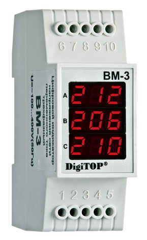 Вольтметр Вм-3предел измерение 40-400В 3фазн. 2мод. DigiTOP