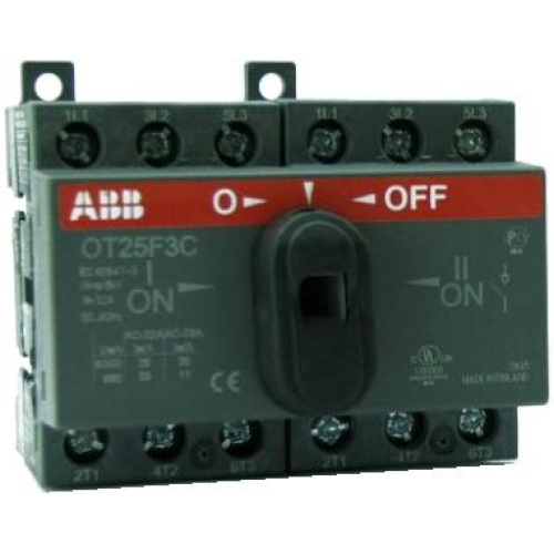 Рубильник ABB OT25F3C реверсивный до 25А 3-х полюс. на DIN-рейку или монт. плату (с резв. ручкой)