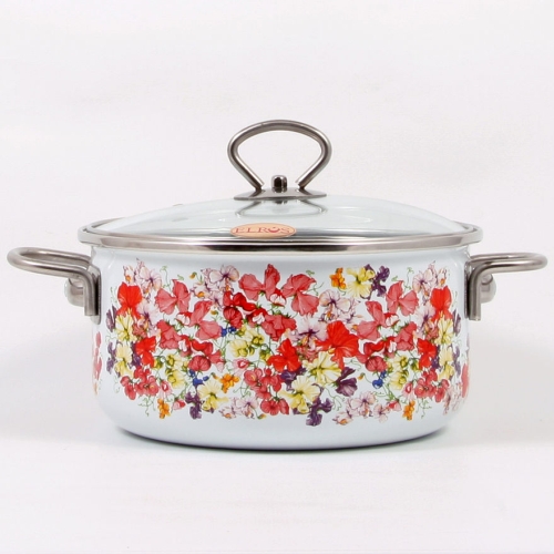 Кастрюля эмаль с ободком 1,5л FLOWER ELROS 1808САП4/6Д