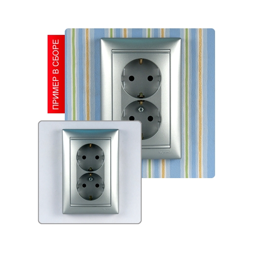 Розетка 2-местн. СУ з/к VALENA алюминий Legrand (770100)