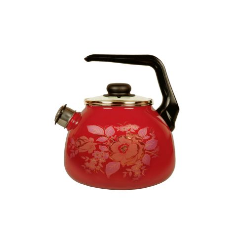 Чайник эмалированный со свистком 3,0л вишнёвый GOLDEN ROSE VITROSS