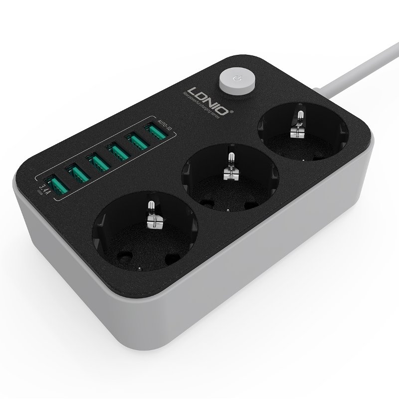 Сетевой фильтр LDNIO 3 местн. 2м, 10А/2,5кВт, 6 USB 5V, 3,4А черный