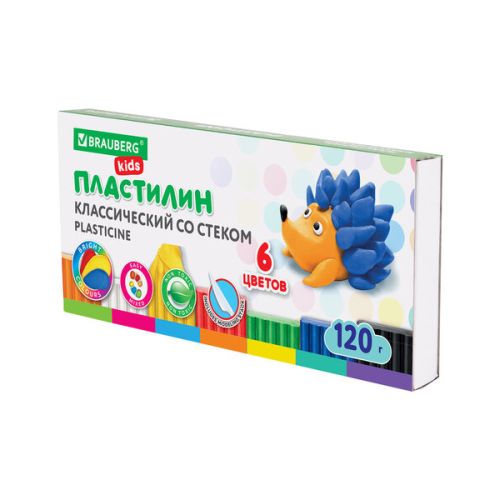Пластилин BRAUBERG KIDS , 6 цветов, 120 г, 106435