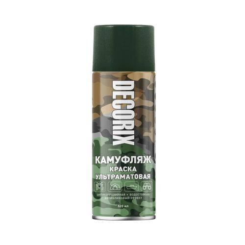 Краска аэрозольная Зеленая Матовая эмаль акриловая Армейский Камуфляж DECORIX 520 мл 0144-61 DX