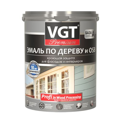 Эмаль VGT по дереву и OSB "Профи" акриловая полуматовая 1,0 кг супербелая