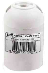 Электропатрон для ламп Е27 подвесной, термостойкий пластик, белый, TDM 