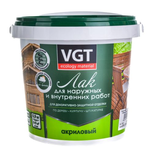 Лак VGT акриловый для наружных и внутренних работ матовый 0,9кг 15026
