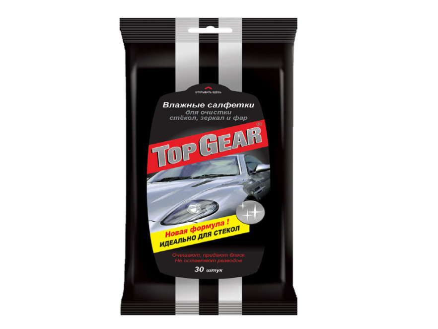 Салфетки влажные для очистки стёкол, зеркал и фар, 30шт TopGear 20-7-130