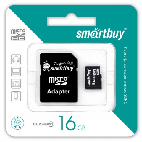 Карта памяти  SmartBuy Micro SDHC 16 Gb Class 10 + adapt.