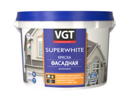 Краска VGT акриловая SUPERWHITE Фасадная супербелая, матовая 15,0 кг 2377