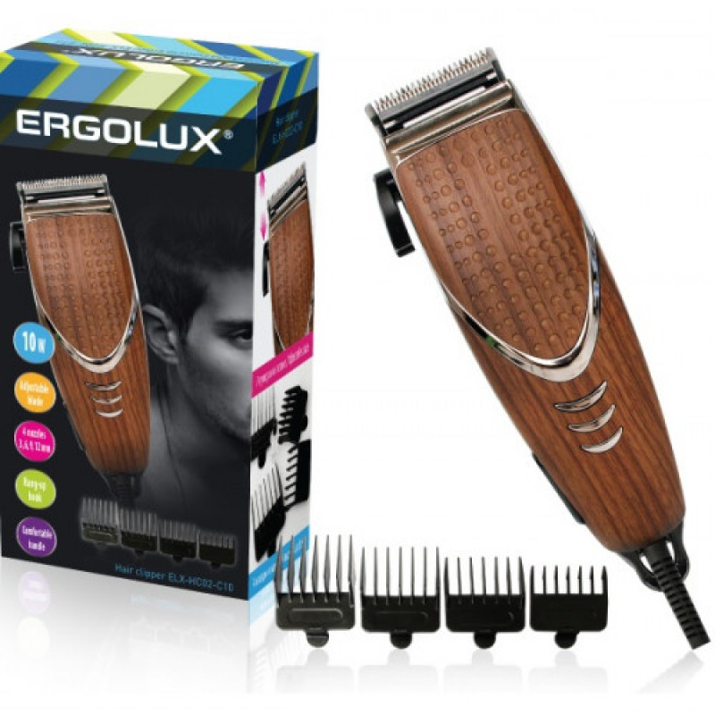 Машинка для стрижки волос, 10Вт, 220-240В ERGOLUX ELX-HC02-C10 коричн. дерево