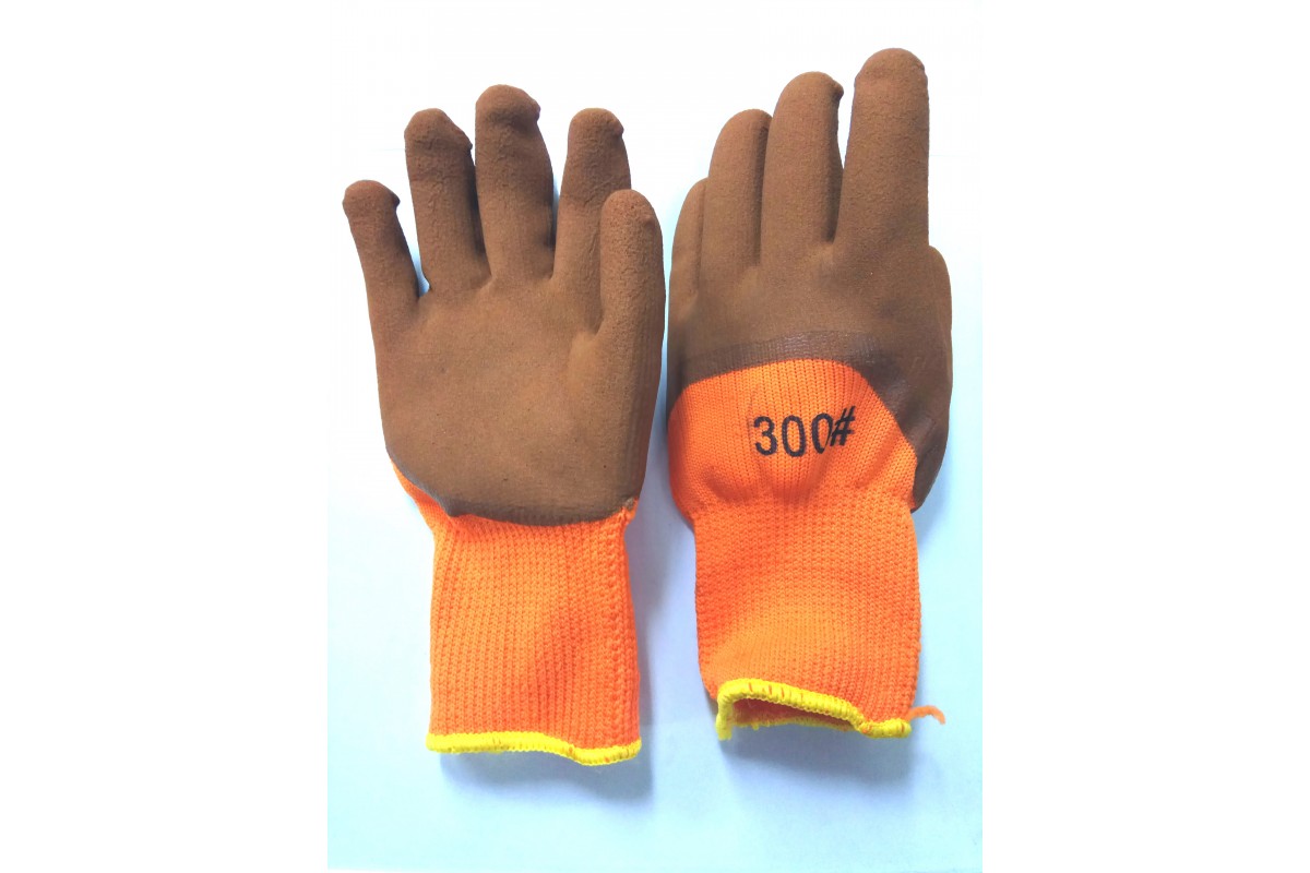Перчатки Х/Б с обливной ладонью оранжевые водонепроницаемые 300#