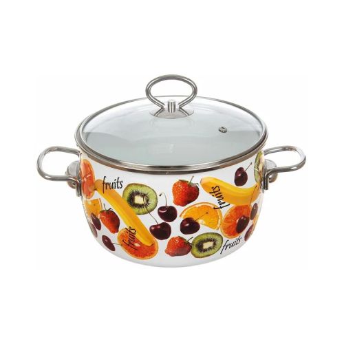 Кастрюля эмаль с ободком 4,0л FRUITS VITROSS 1SC205S прозрачная крышка