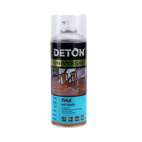 Лак аэрозольный Матовый универсальный алкидный DETON Universal 520 мл DTN-A07569