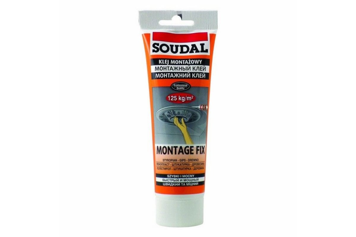Клей ЖГ SOUDAL MONTAGE FIX монтажный (250 г) белый Тюбик
