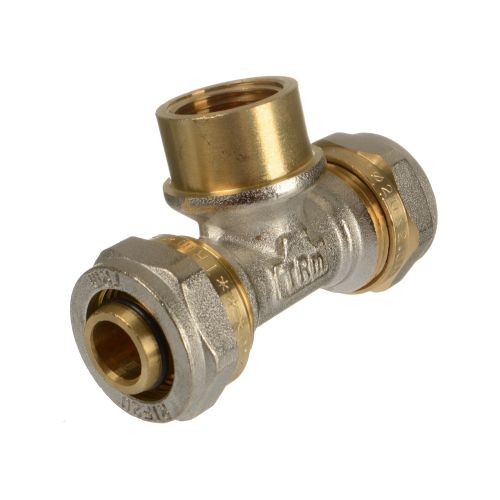 Тройник для металлопластиковой трубы 20 х 1/2"(15 мм) х 20 цанга внутренняя цанга