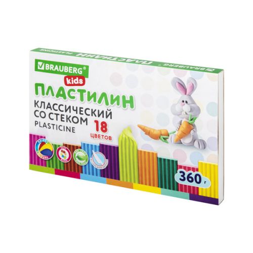 Пластилин BRAUBERG KIDS, 18 цветов, 360 г, 106510