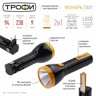 Фонарь ручной аккумуляторный LED ТРОФИ ТА11